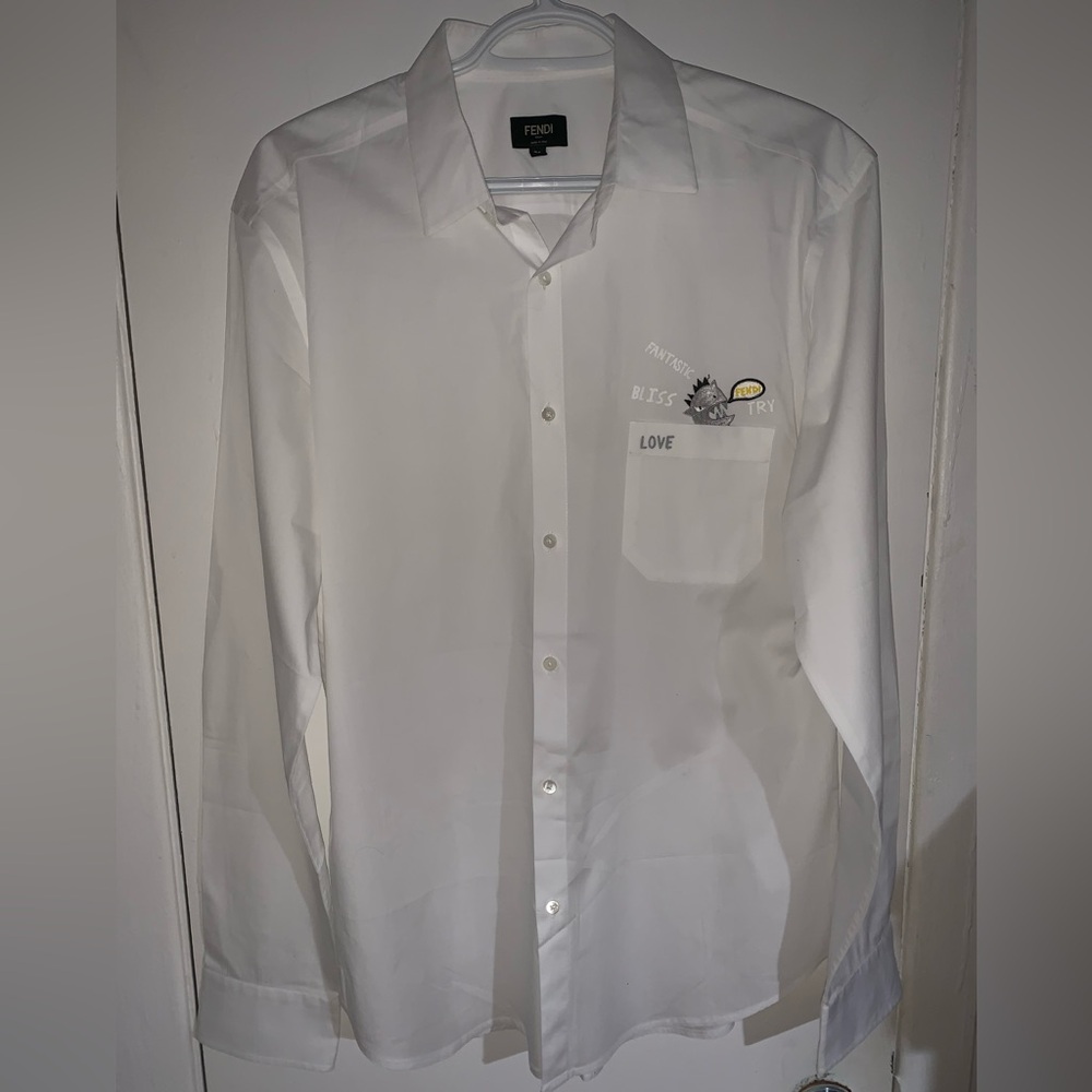 Fendi White Dress Shirt with Graphic Pocket